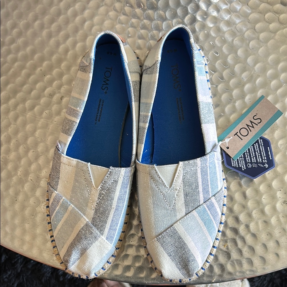 TOMS Women's Striped Slip-On Shoes - Blue and White